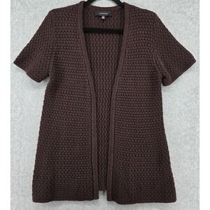 Vtg‎ Jones Wear Open Cardigan Sweater Sz M Brown Crochet Short Sleeve Shrug Y2K